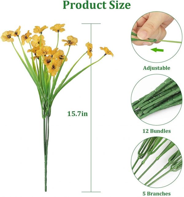10 Bunches of Artificial Flowers Plastic Fake Plants UV Resistant Home In/Outdoor Garden Décor