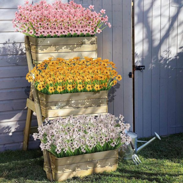 10 Bunches of Artificial Flowers Plastic Fake Plants UV Resistant Home In/Outdoor Garden Décor