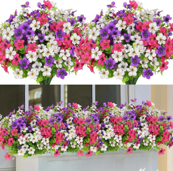 10 Bunches of Artificial Flowers Plastic Fake Plants UV Resistant Home In/Outdoor Garden Décor