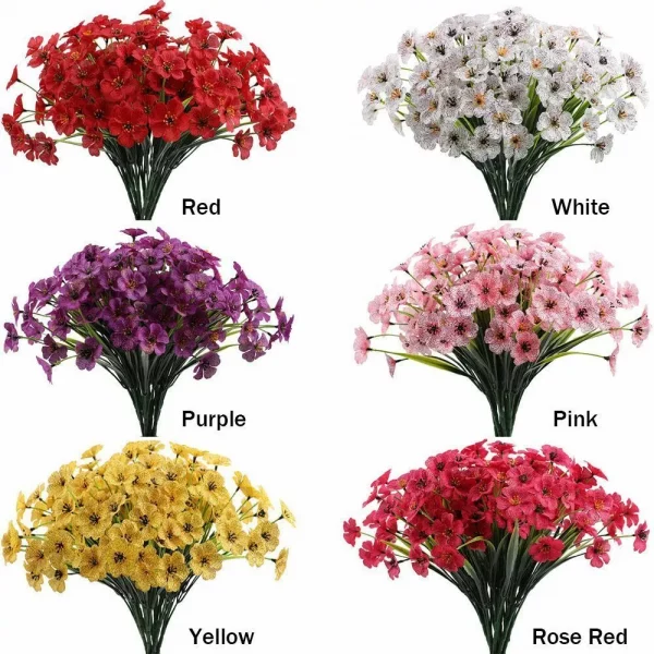 10 Bunches of Artificial Flowers Plastic Fake Plants UV Resistant Home In/Outdoor Garden Décor