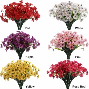 10 Bunches of Artificial Flowers Plastic Fake Plants UV Resistant Home In/Outdoor Garden Décor