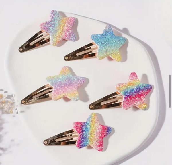 10-Pack Gradient Star Hair Clips, Casual Style Polyester