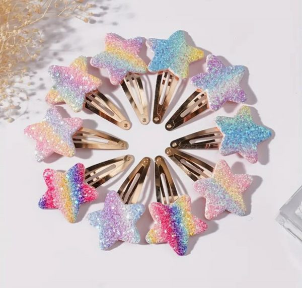 10-Pack Gradient Star Hair Clips, Casual Style Polyester