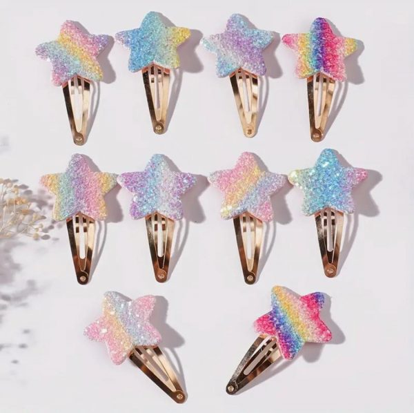 10-Pack Gradient Star Hair Clips, Casual Style Polyester